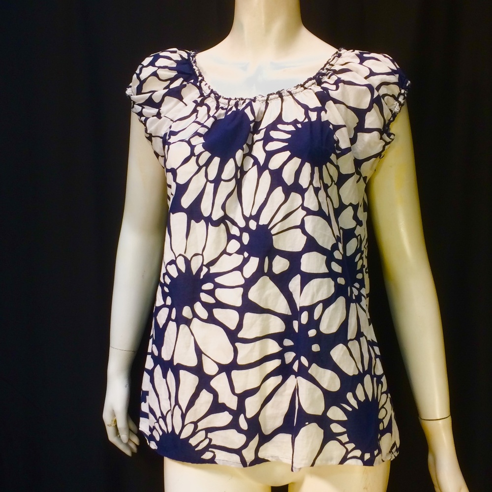 J. Crew Navy White Cotton Top - Small